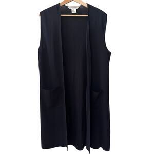 Exclusively Misook Women's Long Open Knit Cardigan Solid Black Vest Casual S